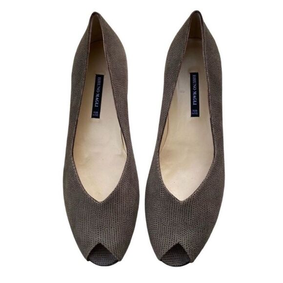 Bruno Magli Leather Mini Wedge Peep Toe Heels Taupe 7.5 - Picture 1 of 9